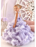 Lavender Beaded Satin Tulle Ruffled Flower Girl Dress